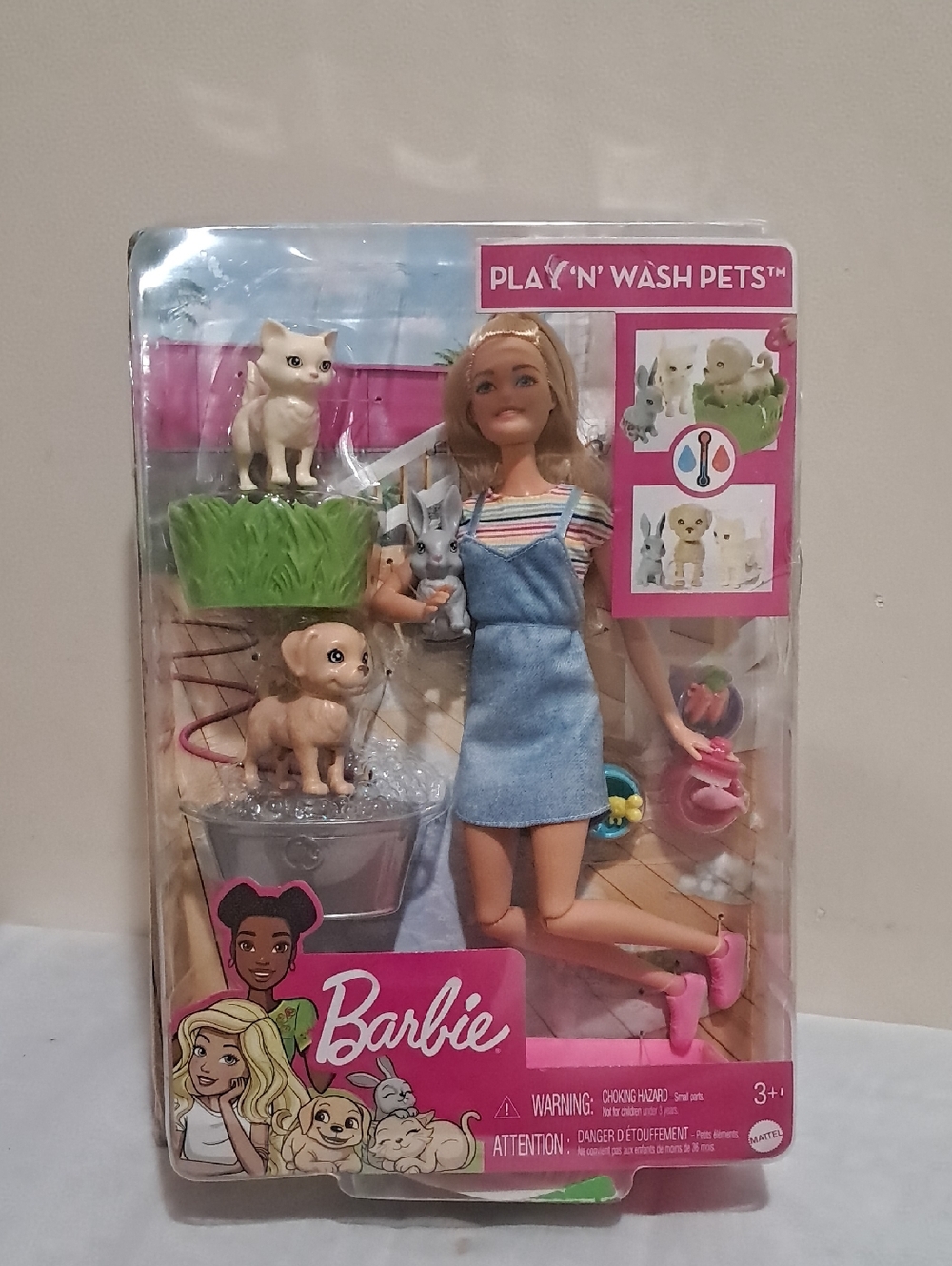 Barbie Play 'N' Wash Pets Doll with Pink Accents and Blue Denim Dress